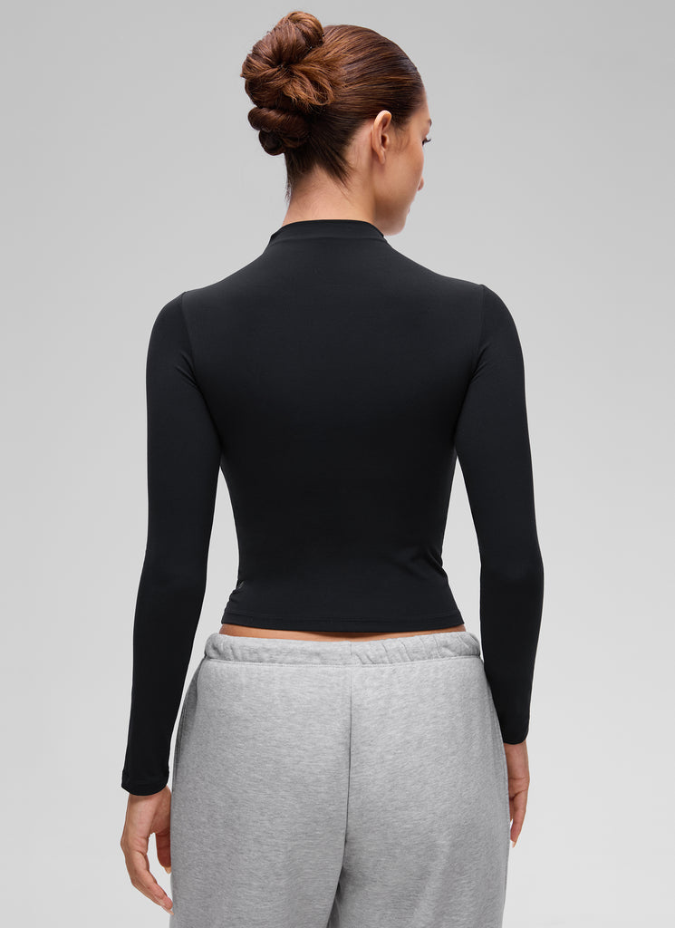 CRZ YOGA Women's Softembrace Mock Neck Waist Length Long Sleeves Black