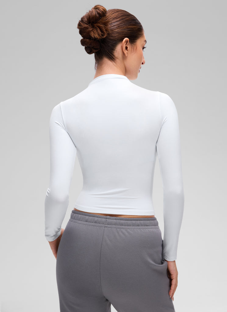 CRZ YOGA Women's Softembrace Mock Neck Waist Length Long Sleeves White