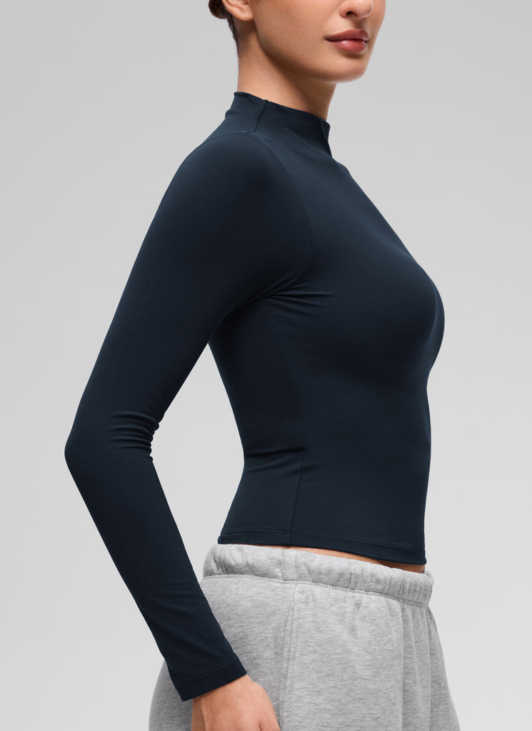 CRZ YOGA Women's Softembrace Mock Neck Waist Length Long Sleeves True Navy