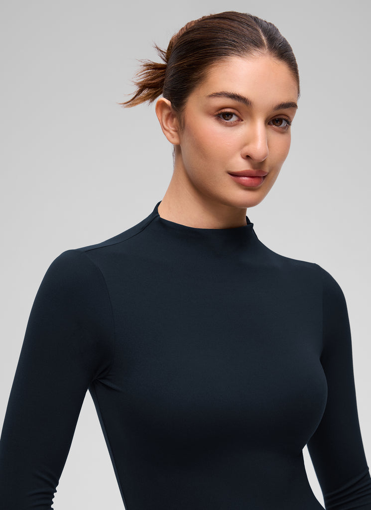 CRZ YOGA Women's Softembrace Mock Neck Waist Length Long Sleeves True Navy