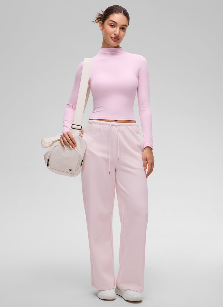 CRZ YOGA Women's Softembrace Mock Neck Waist Length Long Sleeves Aurora Red