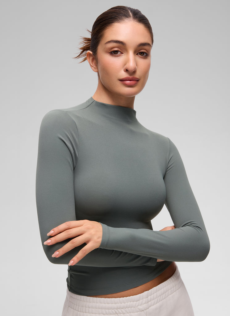 CRZ YOGA Women's Softembrace Mock Neck Waist Length Long Sleeves Pink Peony