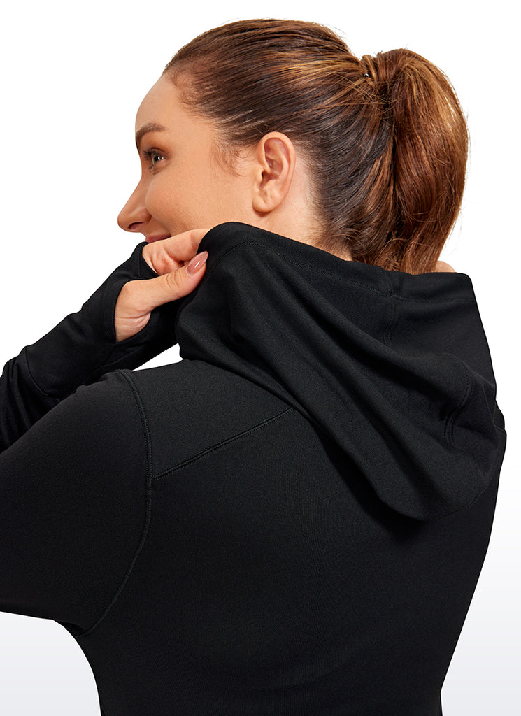 CRZ YOGA Women's Yoga Slim Fit Brushed Feeling Hoodie with Thumbhole Black