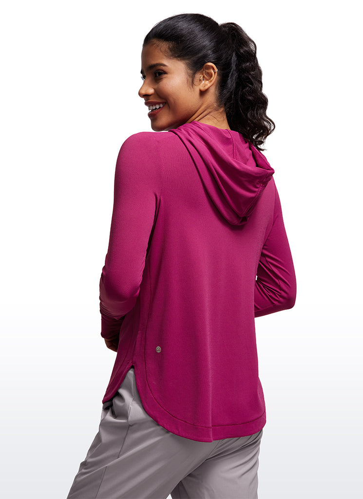 CRZ YOGA Women's Yoga Slim Fit Brushed Feeling Hoodie with Thumbhole Grey Sage