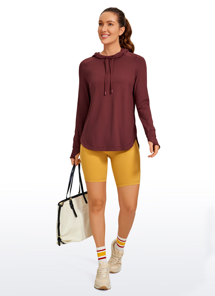 CRZ YOGA Women's Yoga Slim Fit Brushed Feeling Hoodie with Thumbhole Noctilucence Red