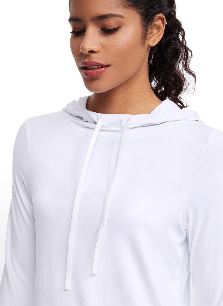 CRZ YOGA Women's Yoga Slim Fit Brushed Feeling Hoodie with Thumbhole White