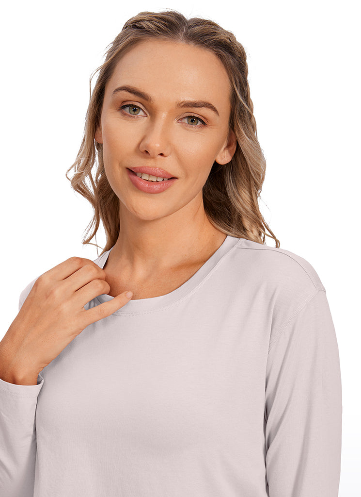 CRZ YOGA Women's Yoga Loose Fit Tops Pima Cotton Cropped Long Sleeve Tie Dye Smoke Ink