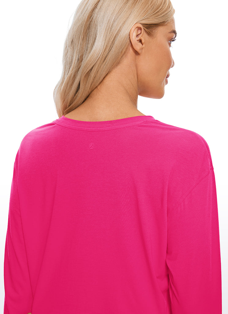 CRZ YOGA Women's Yoga Loose Fit Tops Pima Cotton Cropped Long Sleeve Graphite Green