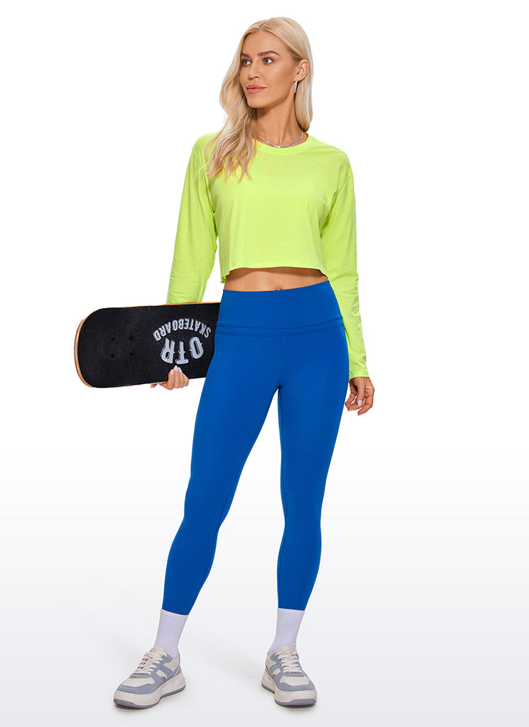 CRZ YOGA Women's Yoga Loose Fit Tops Pima Cotton Cropped Long Sleeve Bright Verdancy
