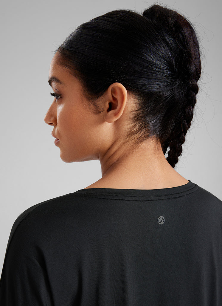 CRZ YOGA Women's Yoga Relaxed Fit Running Crop Long Sleeve Shirts Black