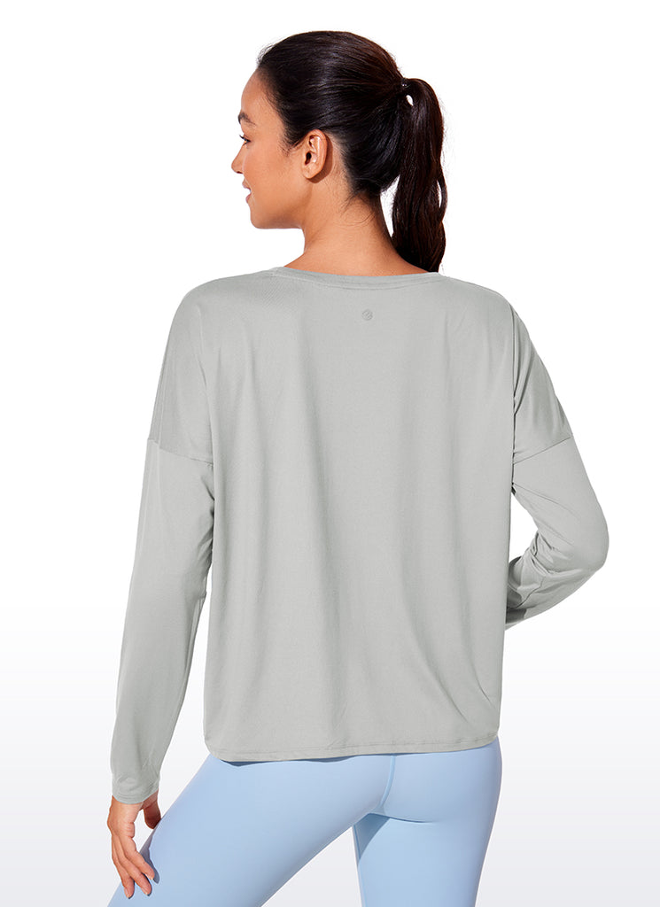 CRZ YOGA Women's Yoga Relaxed Fit Running Crop Long Sleeve Shirts Slate Blue