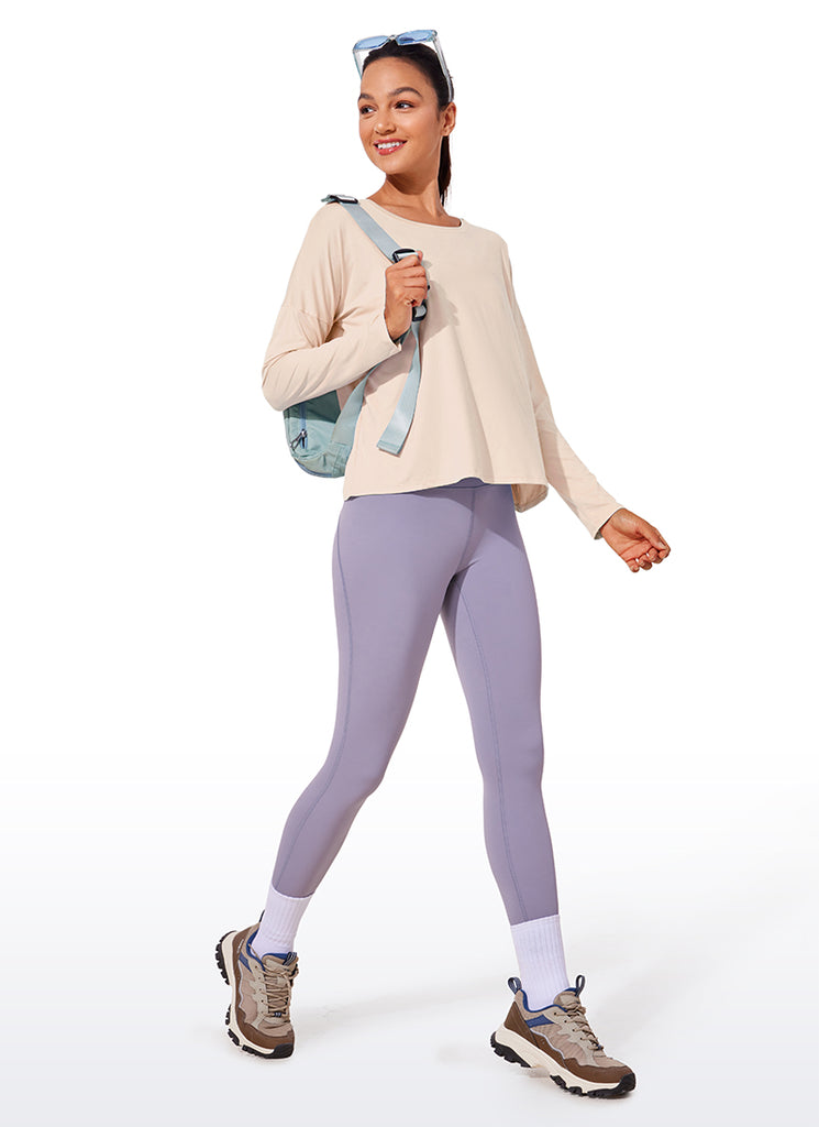 CRZ YOGA Women's Yoga Relaxed Fit Running Crop Long Sleeve Shirts White Opal