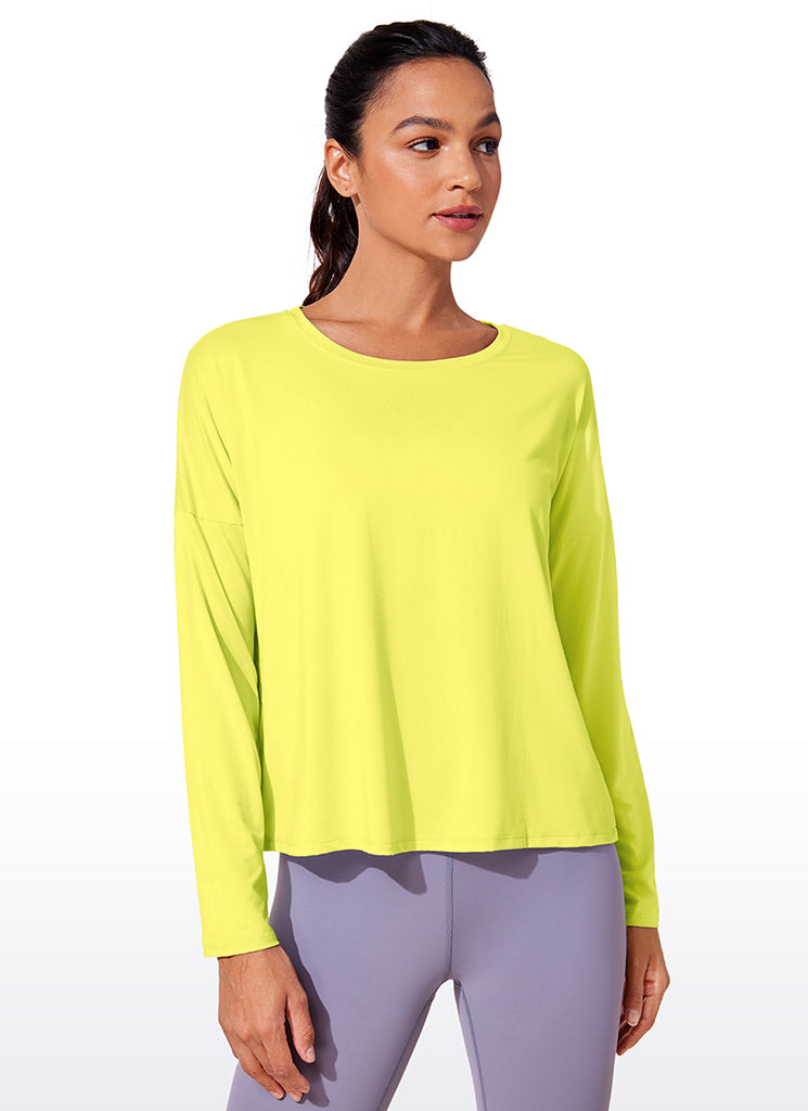 CRZ YOGA Women's Yoga Relaxed Fit Running Crop Long Sleeve Shirts Poolside Blue