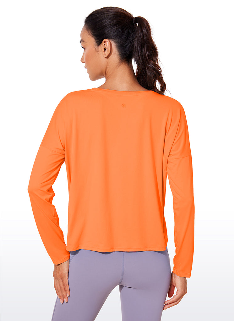 CRZ YOGA Women's Yoga Relaxed Fit Running Crop Long Sleeve Shirts Slate Blue