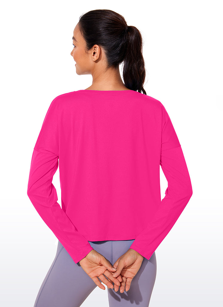 CRZ YOGA Women's Yoga Relaxed Fit Running Crop Long Sleeve Shirts Platinum Heather