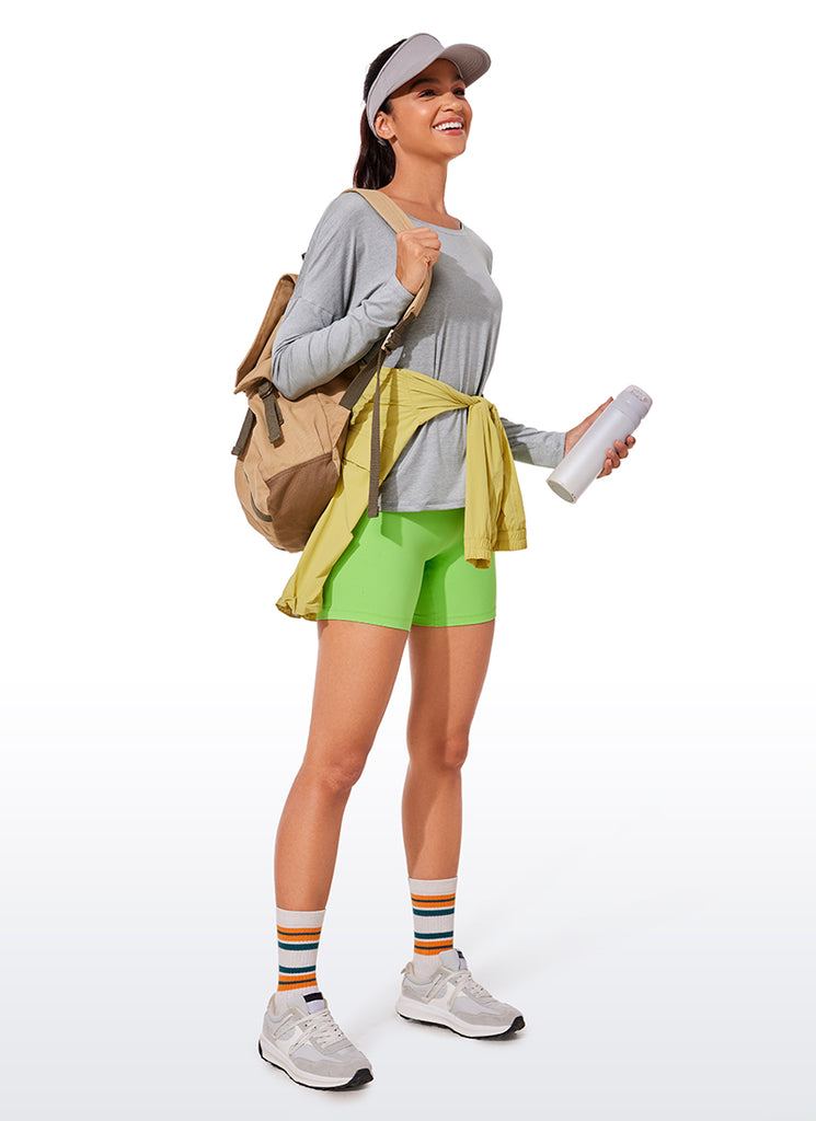 CRZ YOGA Women's Yoga Relaxed Fit Running Crop Long Sleeve Shirts Silver Mist