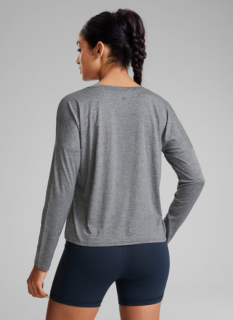 CRZ YOGA Women's Yoga Relaxed Fit Running Crop Long Sleeve Shirts Festival Red