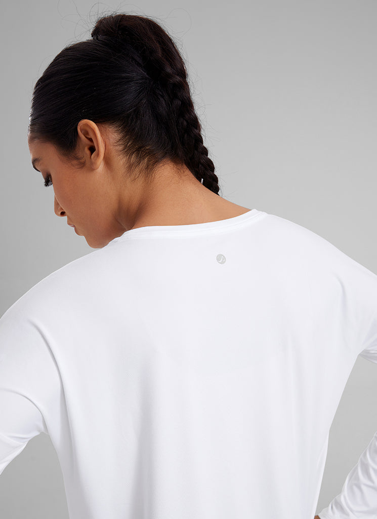 CRZ YOGA Women's Yoga Relaxed Fit Running Crop Long Sleeve Shirts White