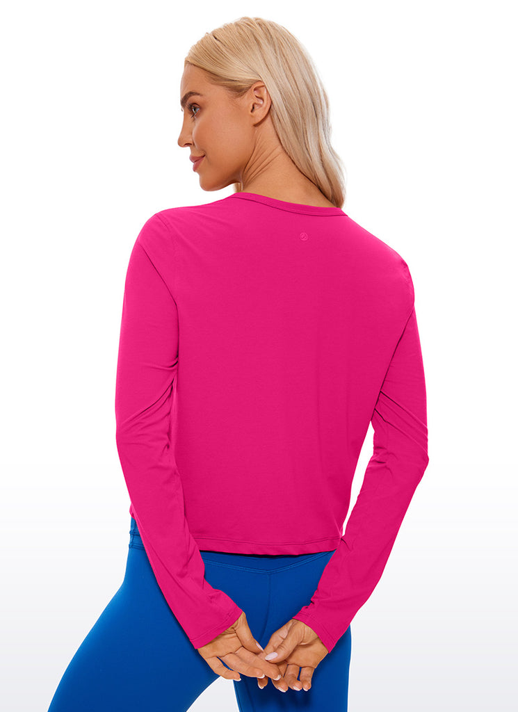 CRZ YOGA Women's Yoga Loose Fit Tops Pima Cotton Cropped Long Sleeve Periwinkle Purple