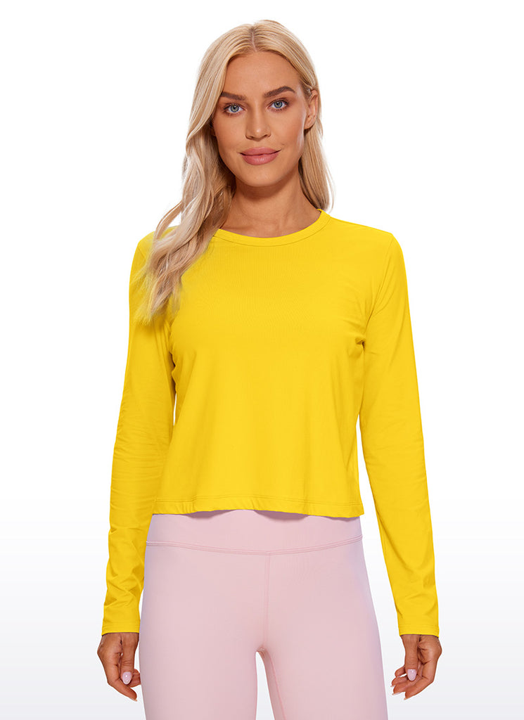 CRZ YOGA Women's Yoga Loose Fit Tops Pima Cotton Cropped Long Sleeve Granita Pink