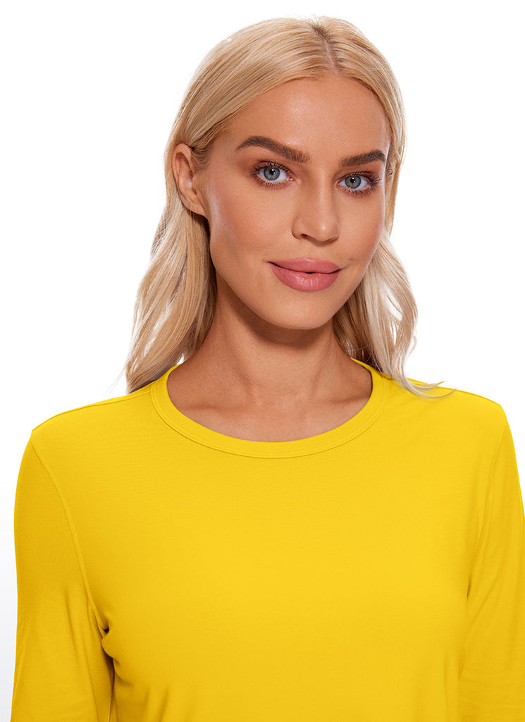 CRZ YOGA Women's Yoga Loose Fit Tops Pima Cotton Cropped Long Sleeve Granita Pink