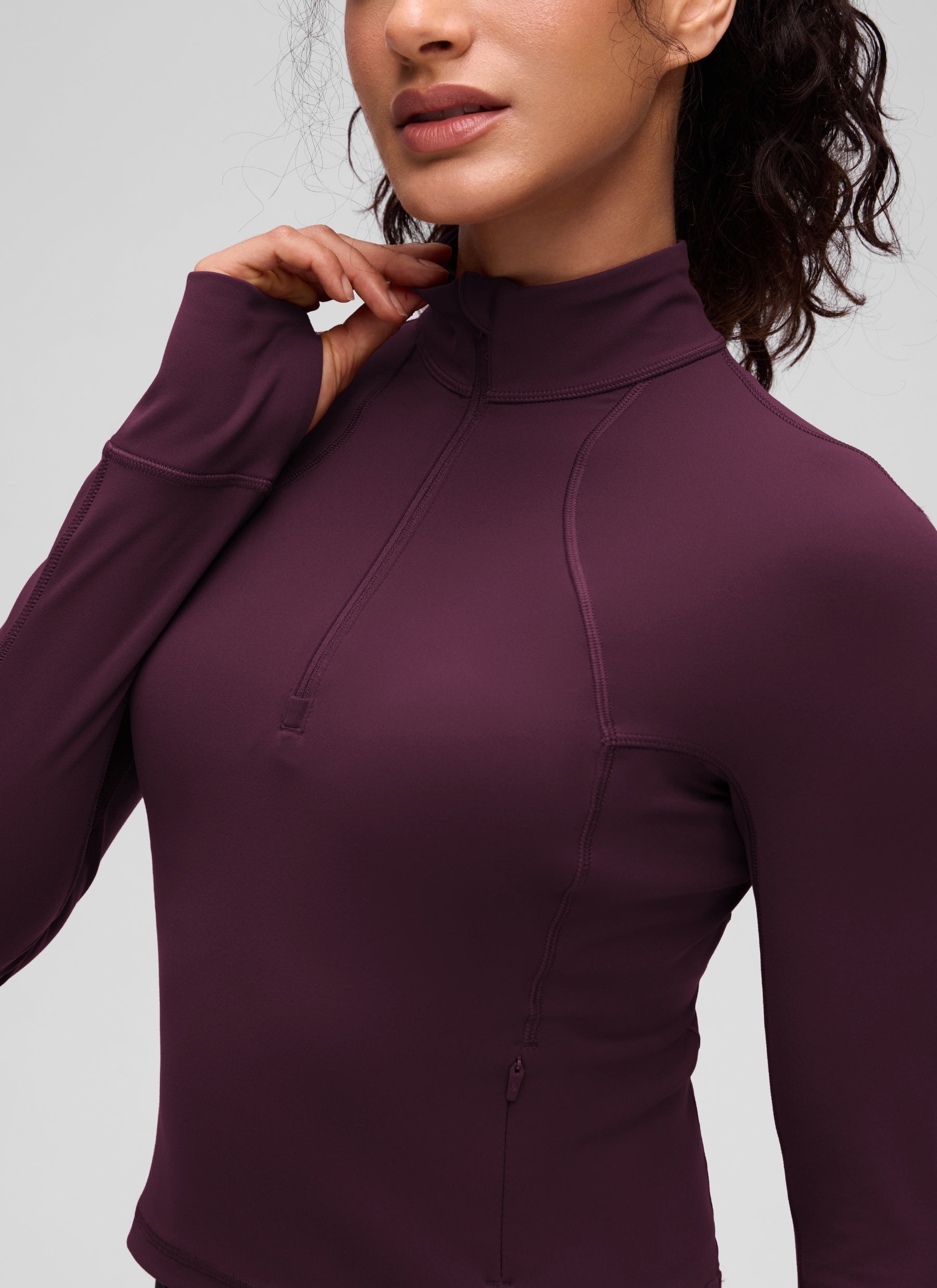 CRZ YOGA Women's Yoga Slim Fit Tops Butterluxe Half-Zip Long Sleeve Deep Purple @model_info:Larissa