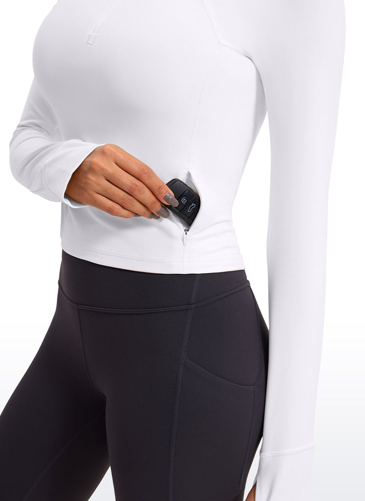 CRZ YOGA Women's Yoga Slim Fit Tops Butterluxe Half-Zip Long Sleeve White