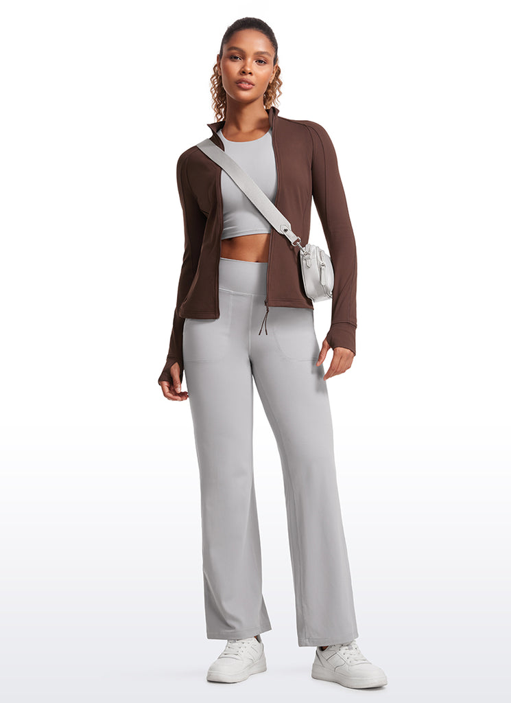 CRZ YOGA Women's Yoga Slim Fit Tops Butterluxe Full Zip Long Sleeves Black