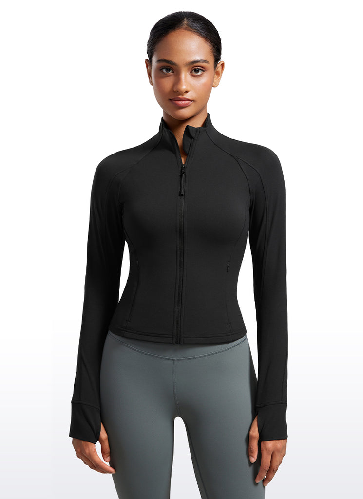 CRZ YOGA Women's Butterluxe Cropped Pocket Outerwear Full Zip Jackets True Navy