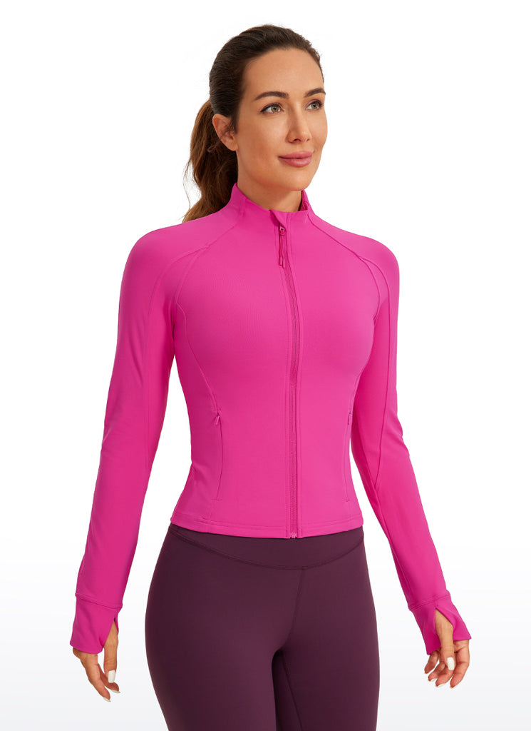 CRZ YOGA Women's Butterluxe Cropped Pocket Outerwear Full Zip Jackets Deep Purple