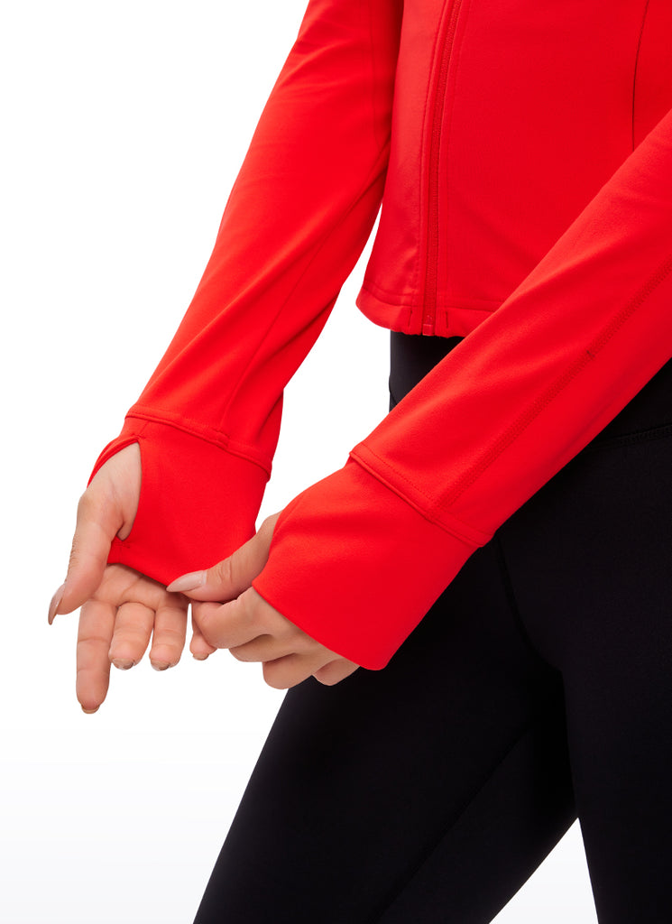 CRZ YOGA Women's Butterluxe Cropped Pocket Outerwear Full Zip Jackets Dark Red