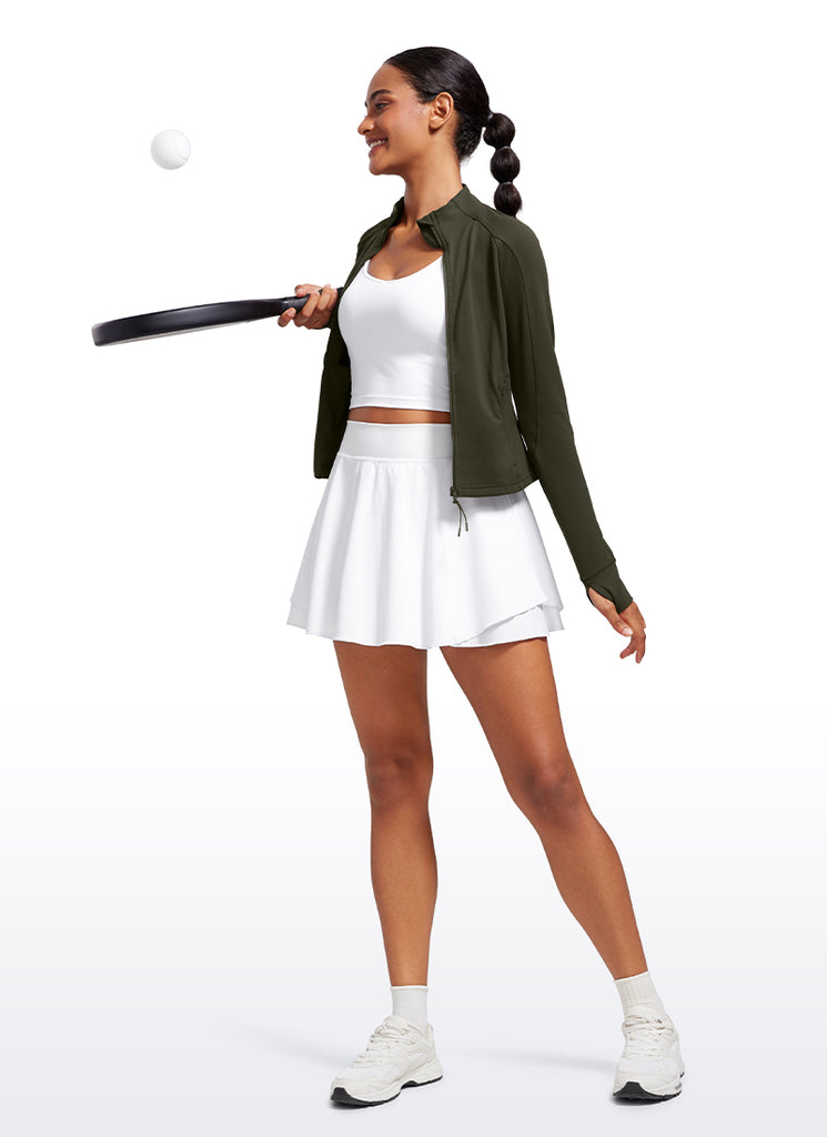 CRZ YOGA Women's Butterluxe Cropped Pocket Outerwear Full Zip Jackets Hibiscus Purple