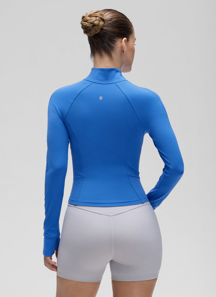 CRZ YOGA Women's Butterluxe Cropped Pocket Outerwear Full Zip Jackets Sparkle Blue