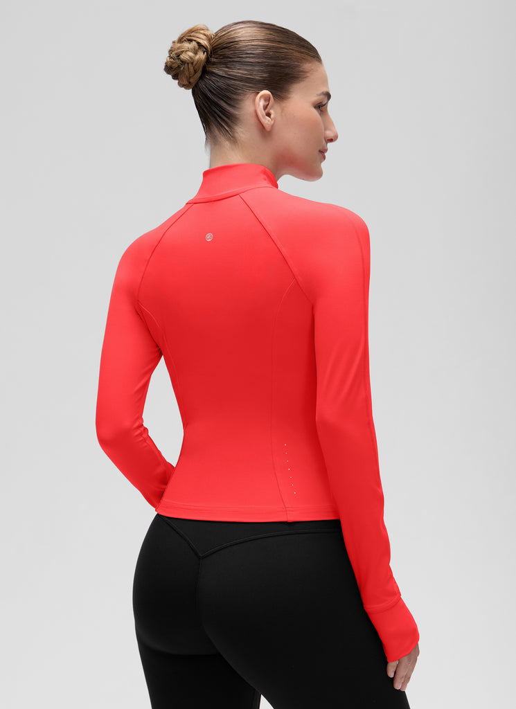 CRZ YOGA Women's Butterluxe Cropped Pocket Outerwear Full Zip Jackets Strawberry Pink