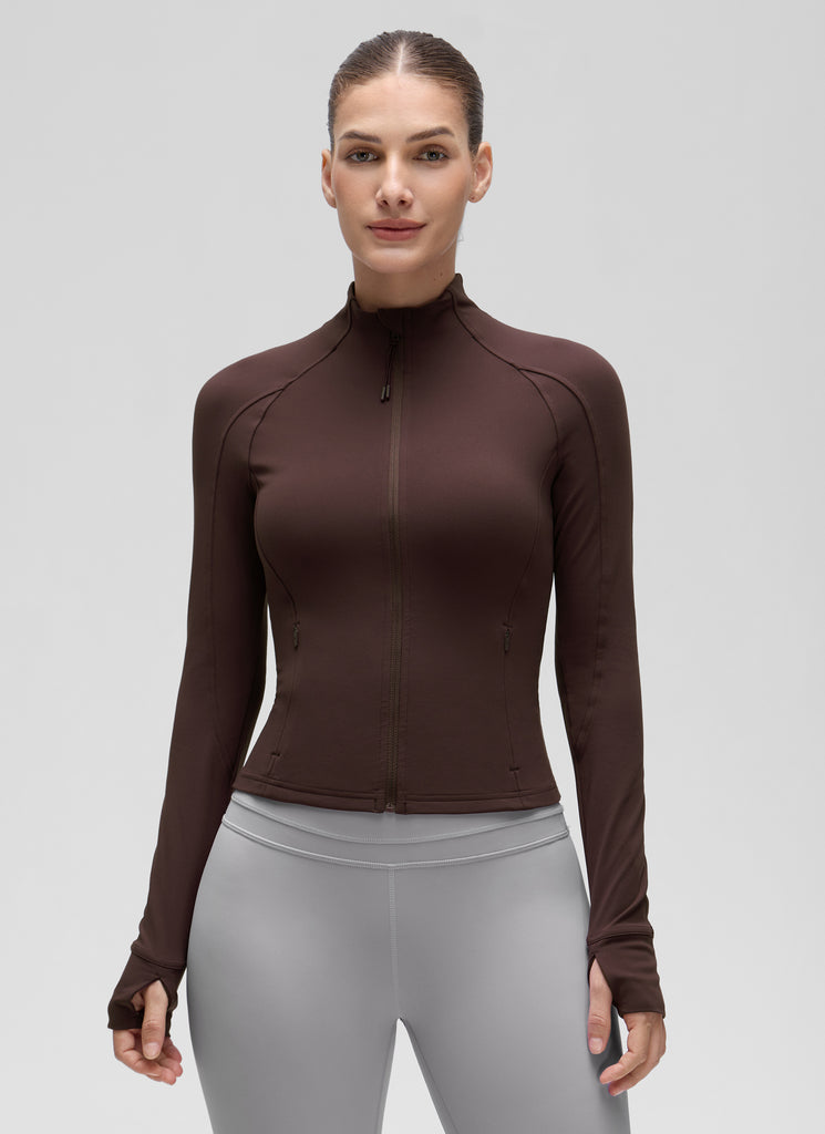 CRZ YOGA Women's Butterluxe Cropped Pocket Outerwear Full Zip Jackets Deep Red