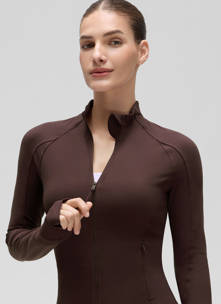 CRZ YOGA Women's Butterluxe Cropped Pocket Outerwear Full Zip Jackets Deep Red