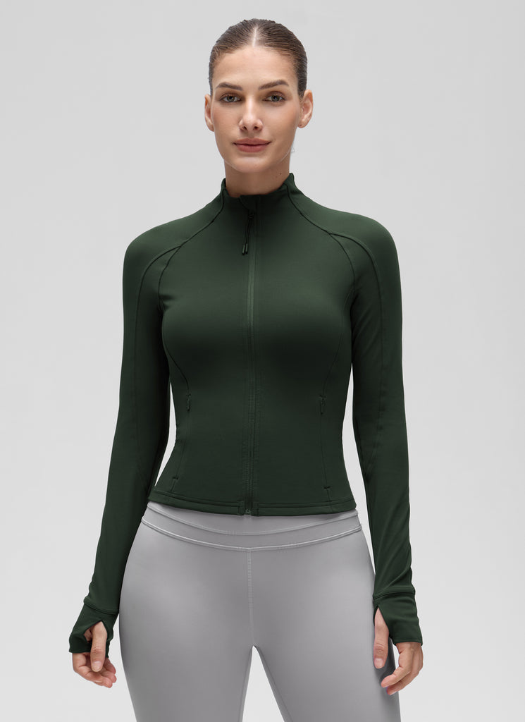 CRZ YOGA Women's Butterluxe Cropped Pocket Outerwear Full Zip Jackets Red Merlot