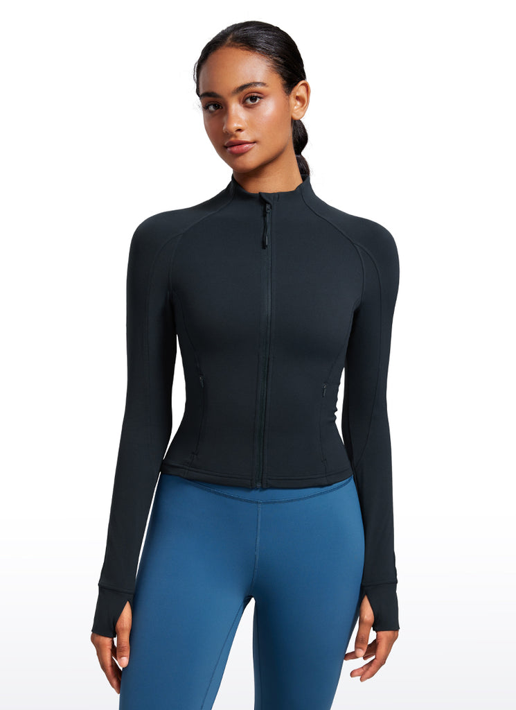 CRZ YOGA Women's Butterluxe Cropped Pocket Outerwear Full Zip Jackets Sparkle Blue