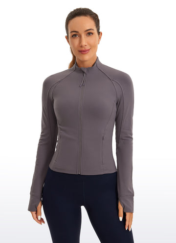 CRZ YOGA Women's Butterluxe Cropped Pocket Outerwear Full Zip Jackets Tornado