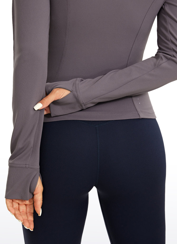 CRZ YOGA Women's Butterluxe Cropped Pocket Outerwear Full Zip Jackets Tornado