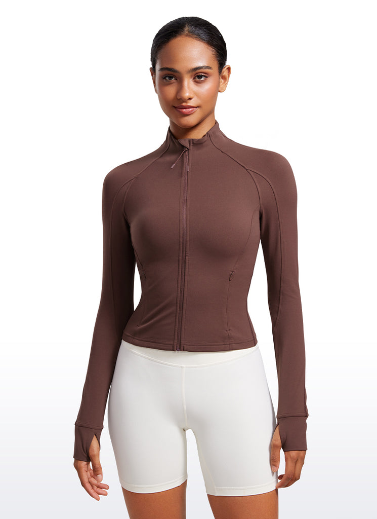 CRZ YOGA Women's Butterluxe Cropped Pocket Outerwear Full Zip Jackets Black