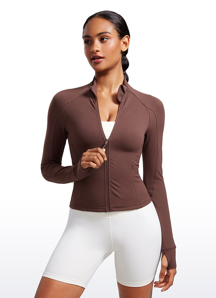 CRZ YOGA Women's Butterluxe Cropped Pocket Outerwear Full Zip Jackets Black