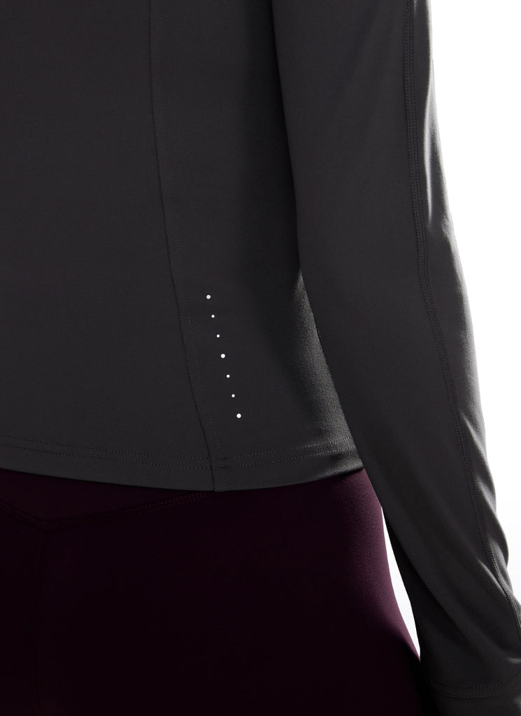 CRZ YOGA Women's Butterluxe Cropped Pocket Outerwear Full Zip Jackets Dark Carbon