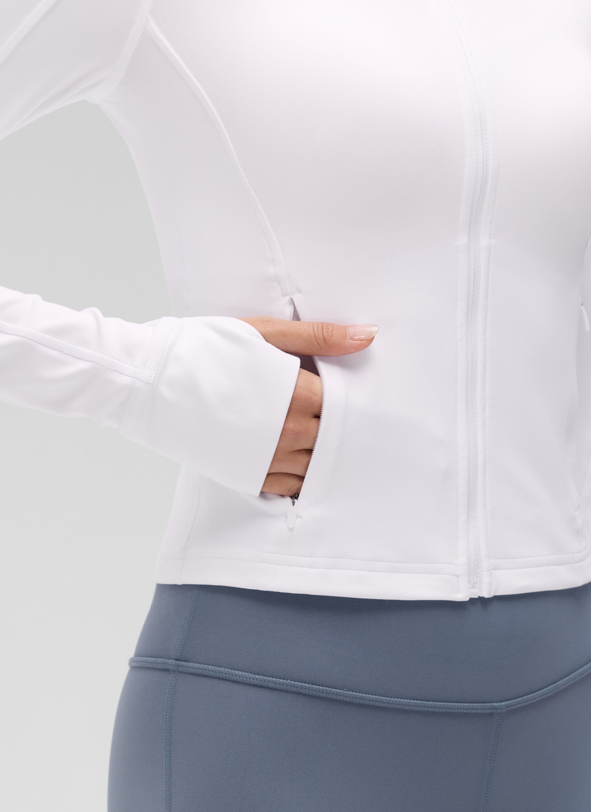 CRZ YOGA Women's Butterluxe Cropped Pocket Outerwear Full Zip Jackets White