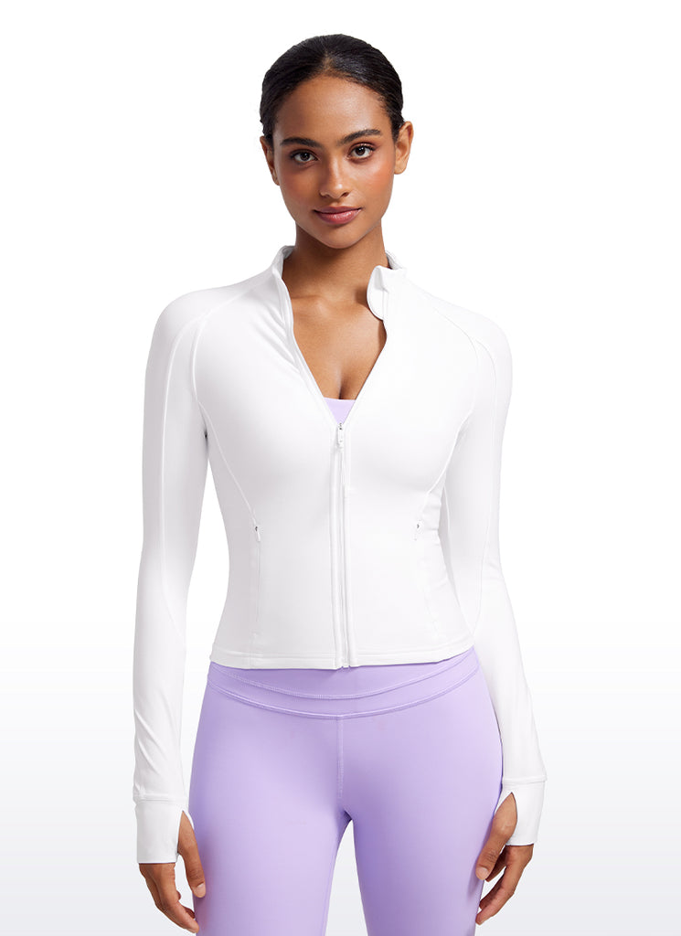 CRZ YOGA Women's Butterluxe Cropped Pocket Outerwear Full Zip Jackets Taupe