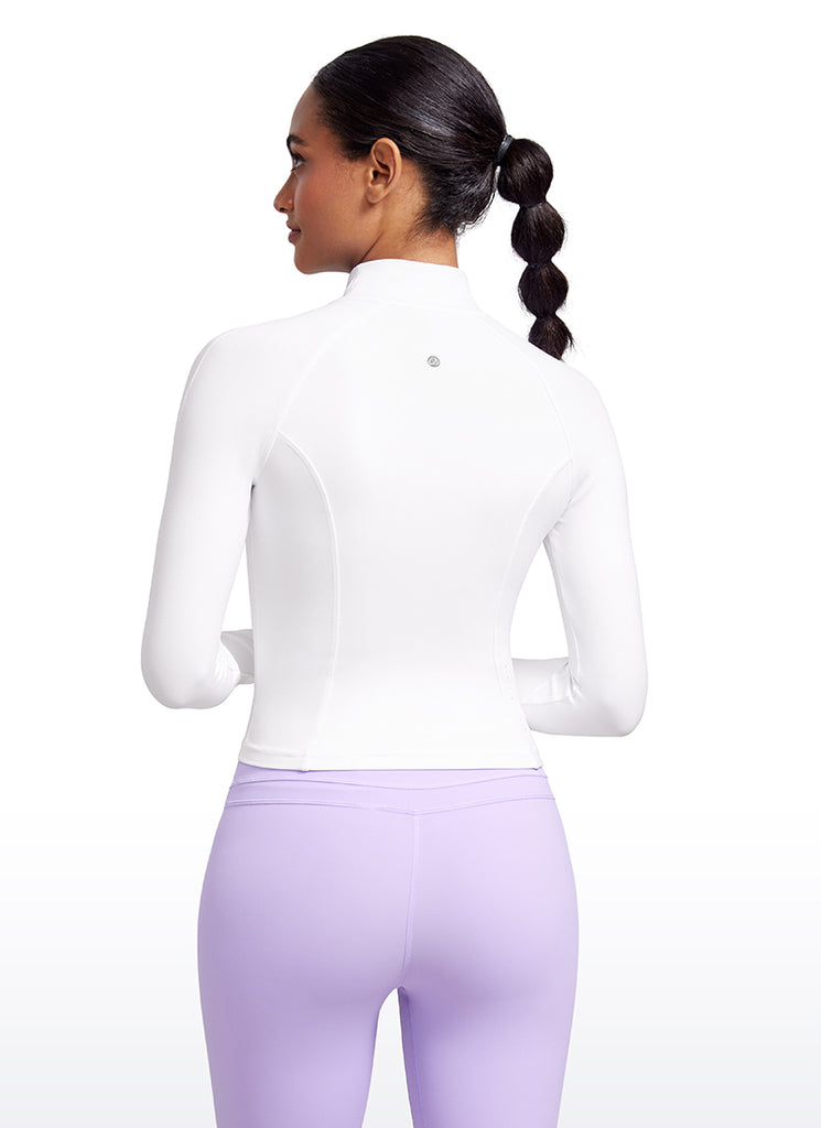 CRZ YOGA Women's Butterluxe Cropped Pocket Outerwear Full Zip Jackets Taupe
