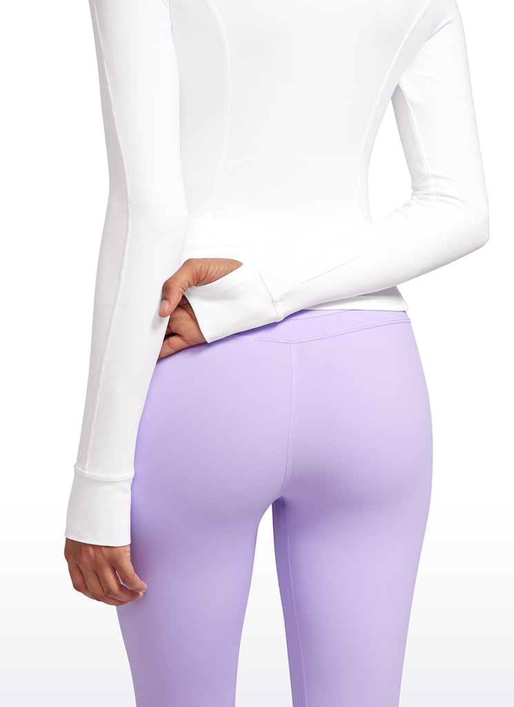 CRZ YOGA Women's Butterluxe Cropped Pocket Outerwear Full Zip Jackets White
