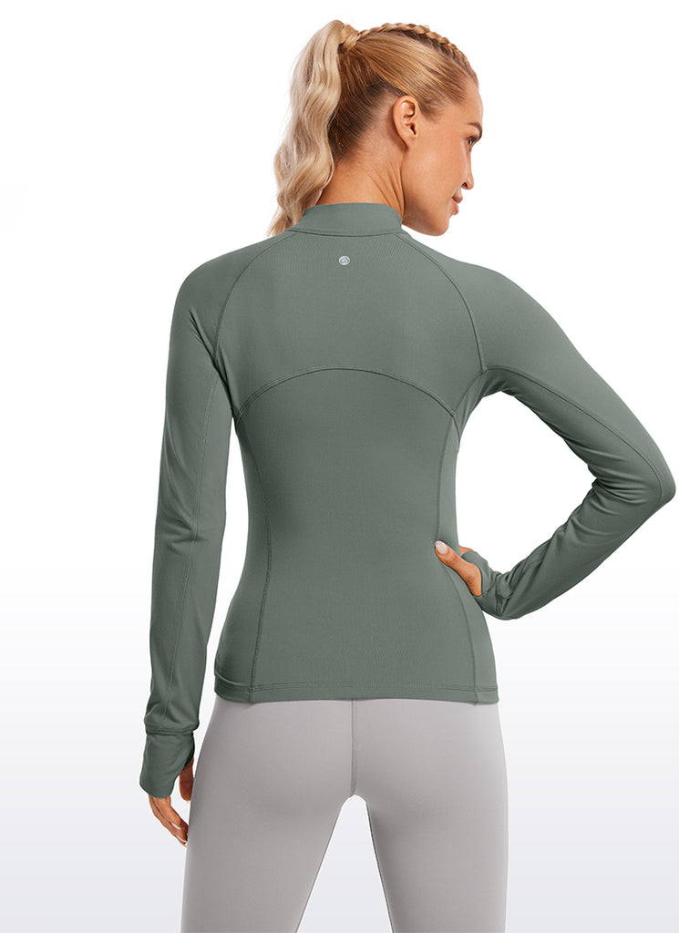 CRZ YOGA Women's Run Slim Fit Brushed Half-Zip Long Sleeve Hip Length Grey Sage