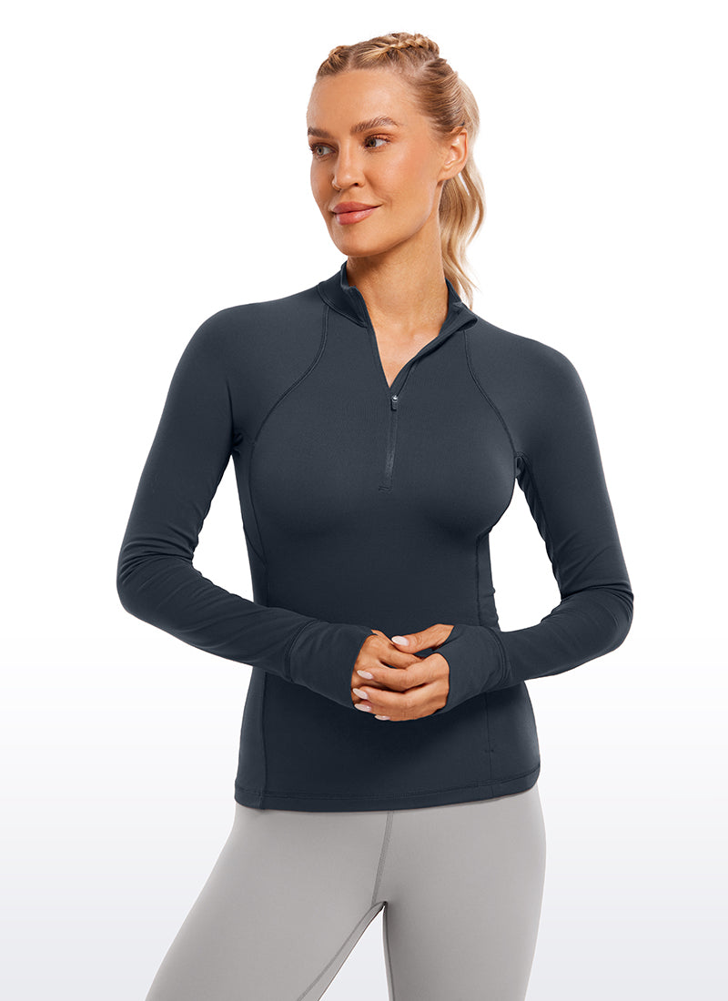 Brushed Half-Zip Long Sleeve with Thumbholes