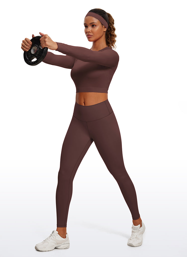 CRZ YOGA Women's Slim Fit Running Yoga Seamless Crop Long Sleeves Grey Sage